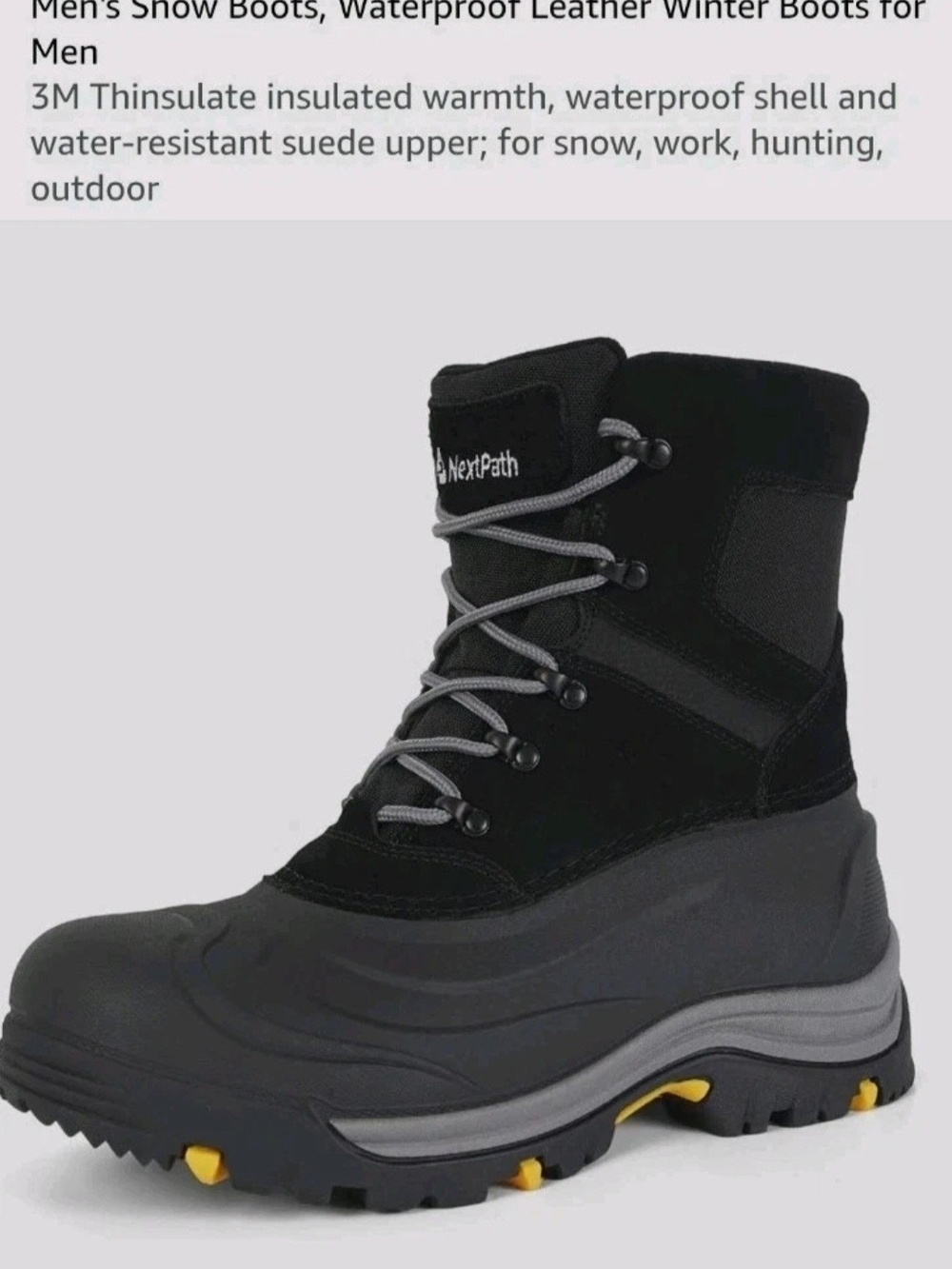 Men's Black Insulated Winter Work Boots —